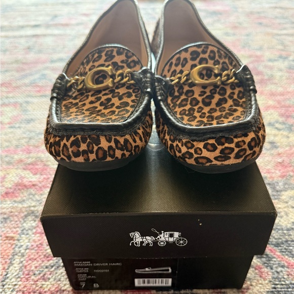 Coach Maegan Driver Haircalf Leopard Loafers Size 7B Natural EUC - Picture 3 of 13